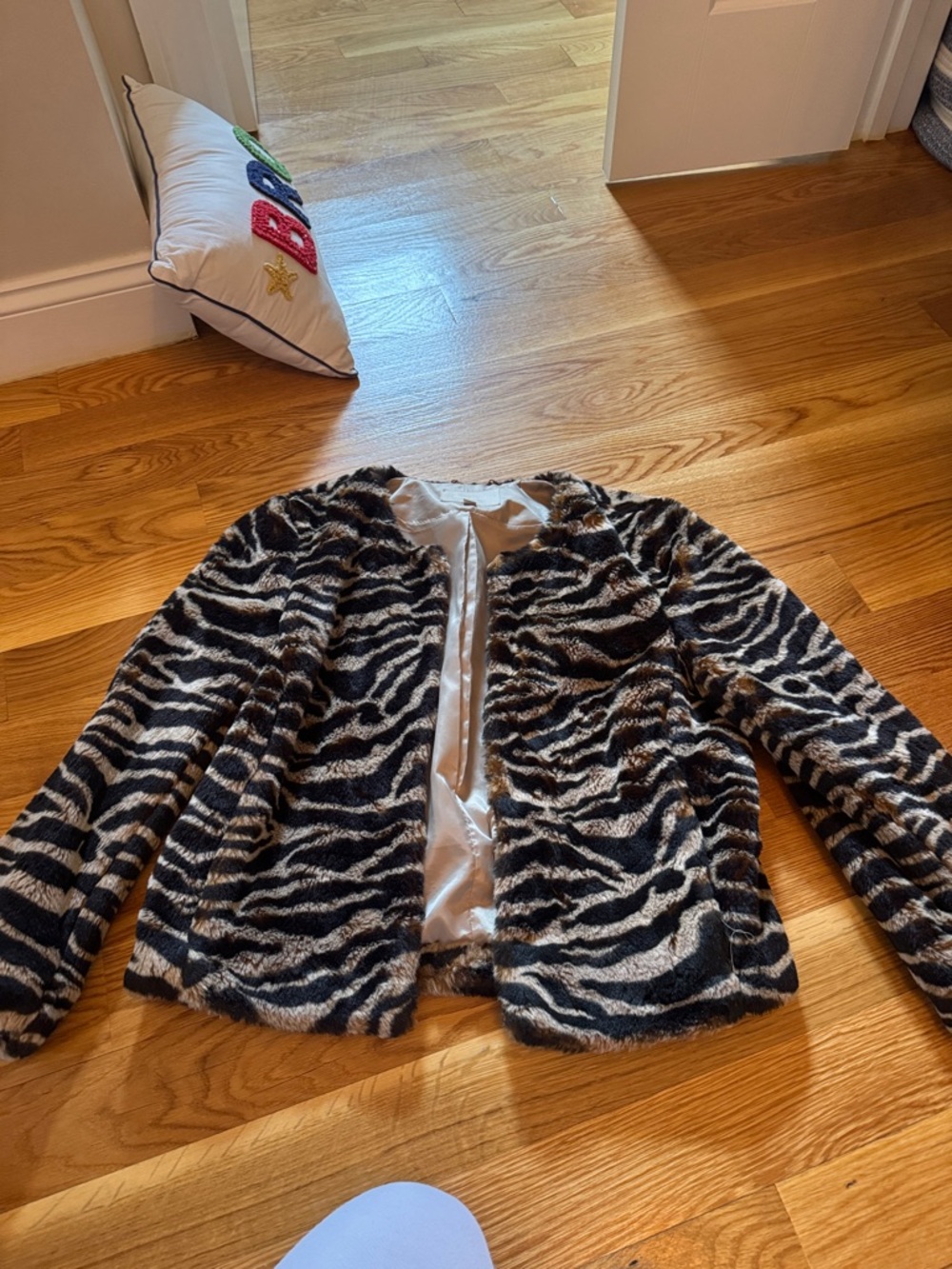 Banana Republic Faux Fur Zebra Print Jacket - Black & Cream